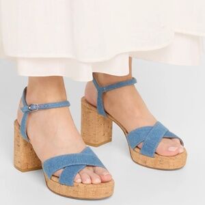 NWT Stuart Weitzman Dayna 50MM Denim Block-Heel Sandals in Washed- 9